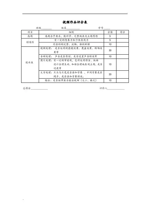 视频作品评分表(评价方法)