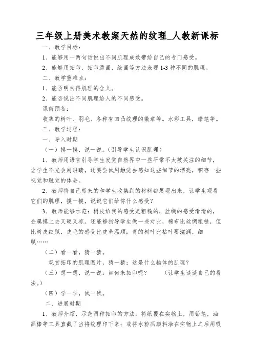 三年级上册美术教案天然的纹理_人教新课标
