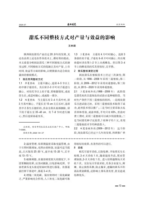 甜瓜不同整枝方式对产量与效益的影响