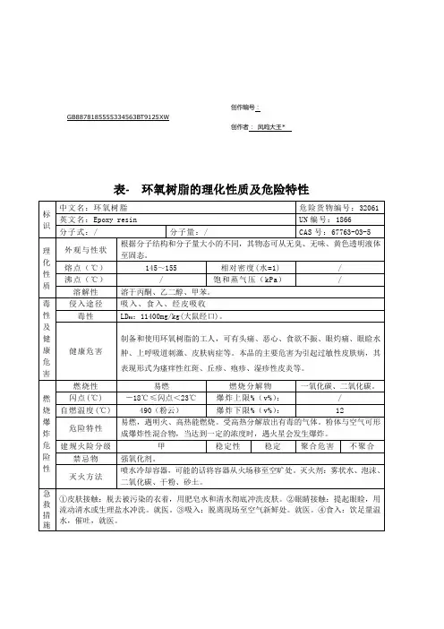 环氧树脂理化性质表
