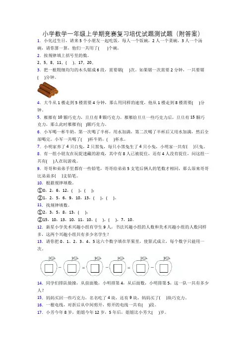 小学数学一年级上学期竞赛复习培优试题测试题(附答案)