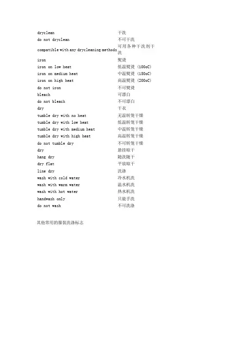 常见洗涤标志说明