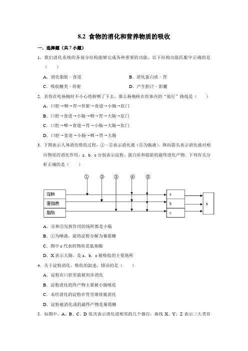 北师大版生物七年级下册食物的消化和营养物质的吸收
