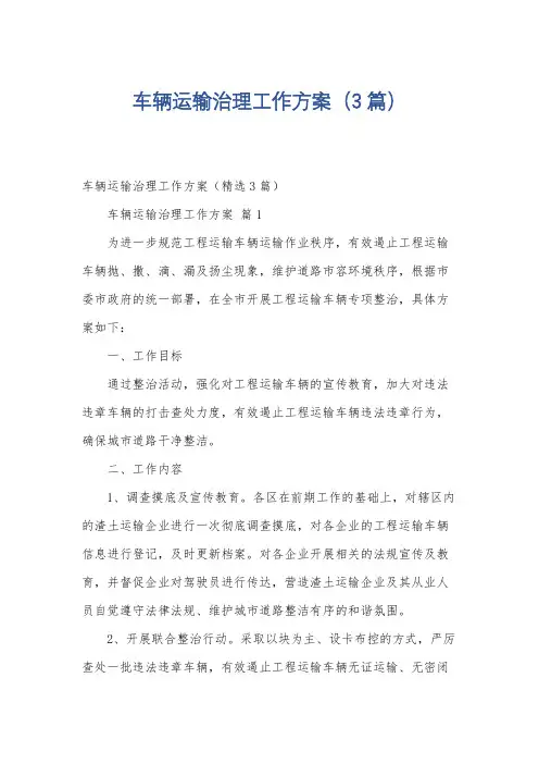 车辆运输治理工作方案(3篇)