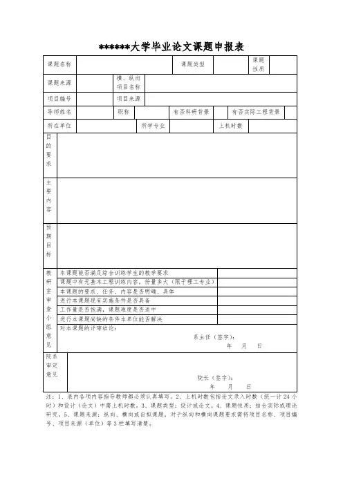 大学毕业论文课题申报表