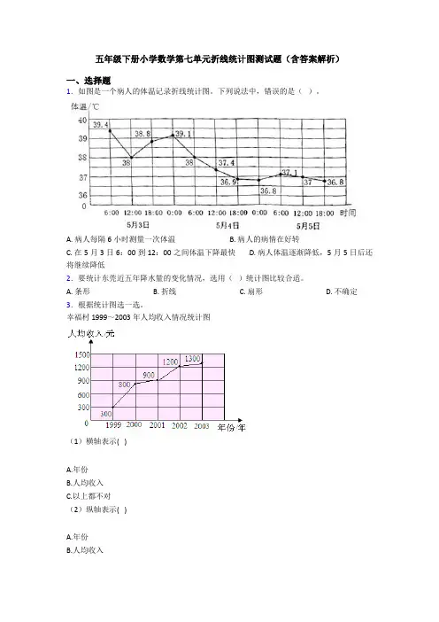 五年级下册小学数学第七单元折线统计图测试题(含答案解析)