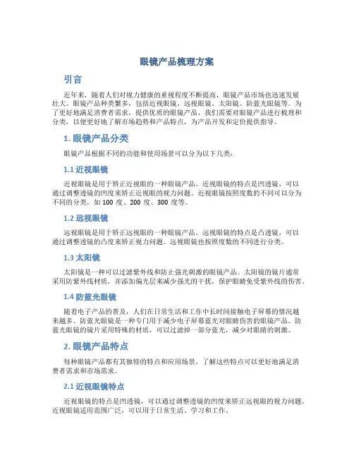 眼镜产品梳理方案