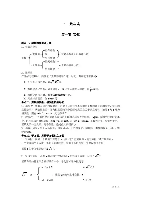 人教版初中数学中考复习知识点(汇编)