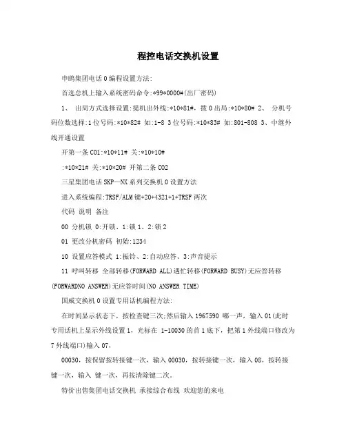 程控电话交换机设置