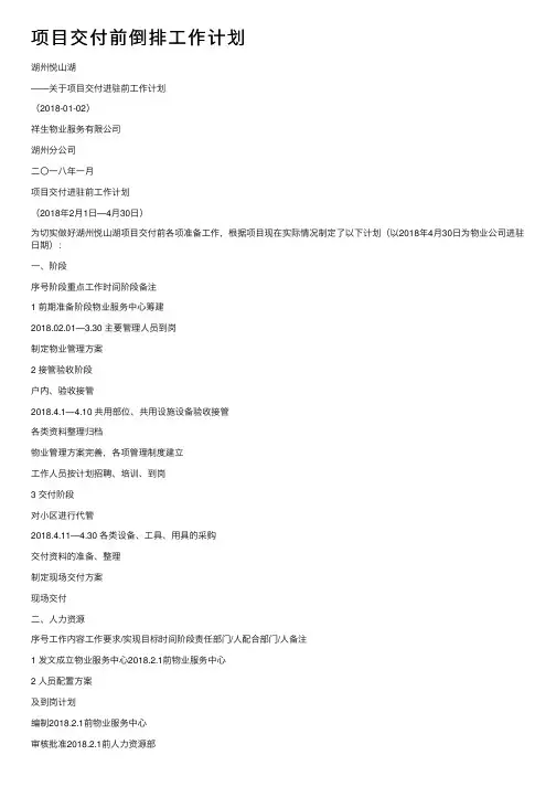 项目交付前倒排工作计划