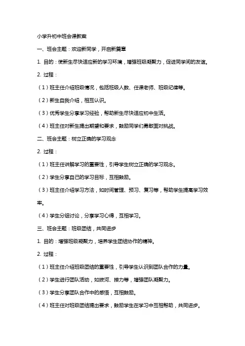 小学升初中班会课教案