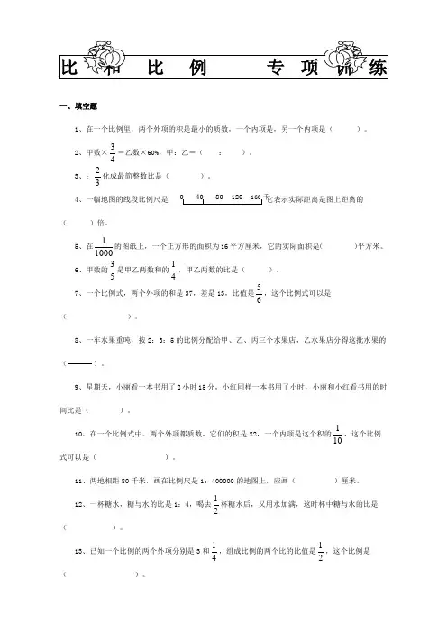 小学六年级下册数学比例专项复习题