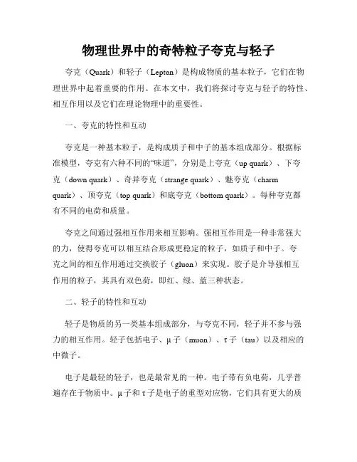 物理世界中的奇特粒子夸克与轻子