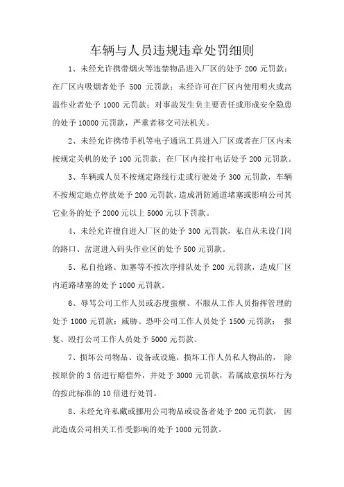 车辆与人员违规违章处罚细则