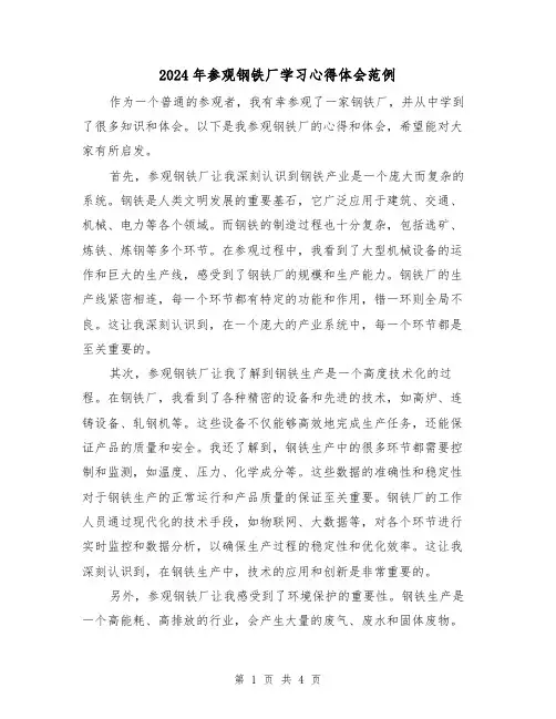 2024年参观钢铁厂学习心得体会范例(2篇)