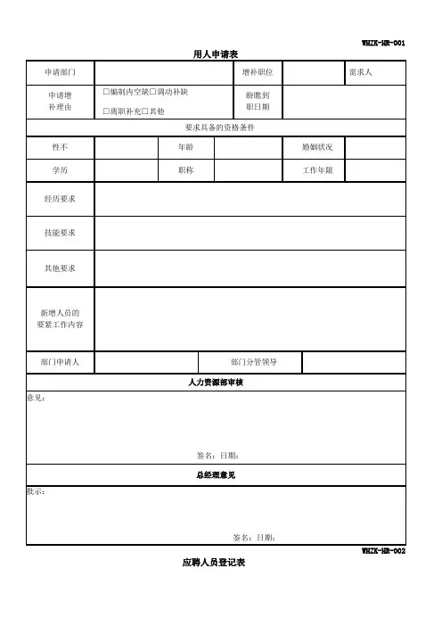 人力资源部HR常用表格(DOC30页)