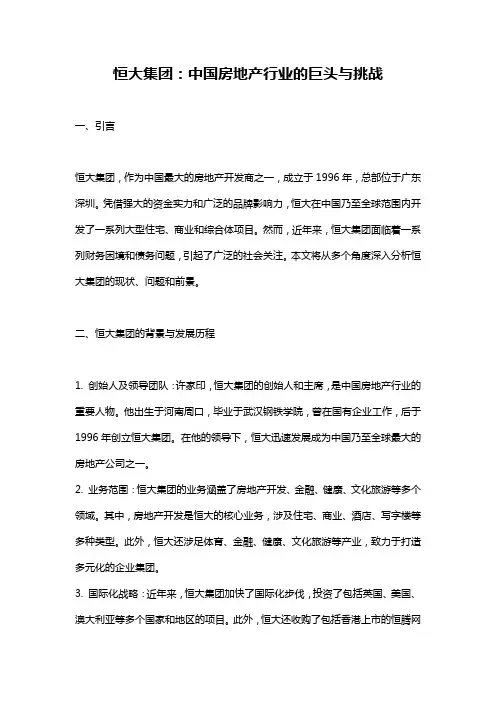 恒大集团：中国房地产行业的巨头与挑战