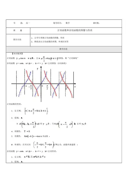 正切函数和余切函数的图像与性质(二)(学生版)