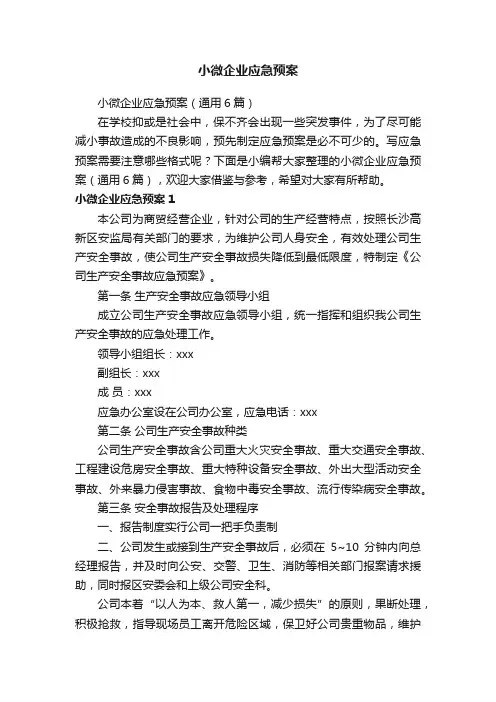 小微企业应急预案（通用6篇）