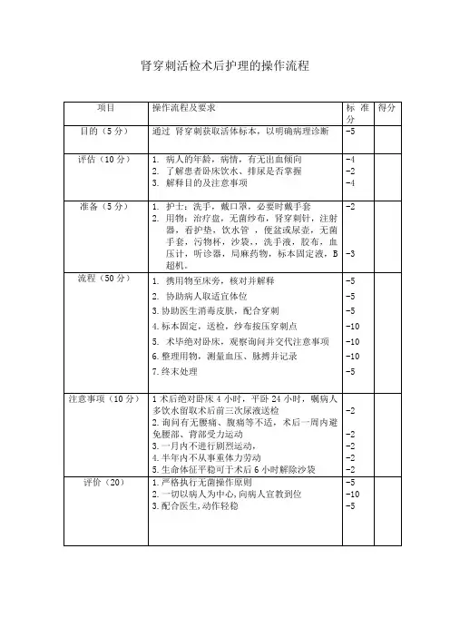 肾穿刺活检术后护理的操作流程