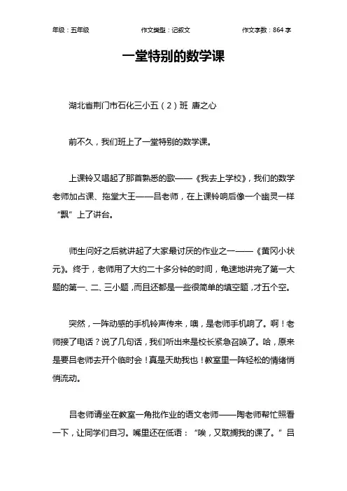 一堂特别的数学课作文【小学五年级900字】