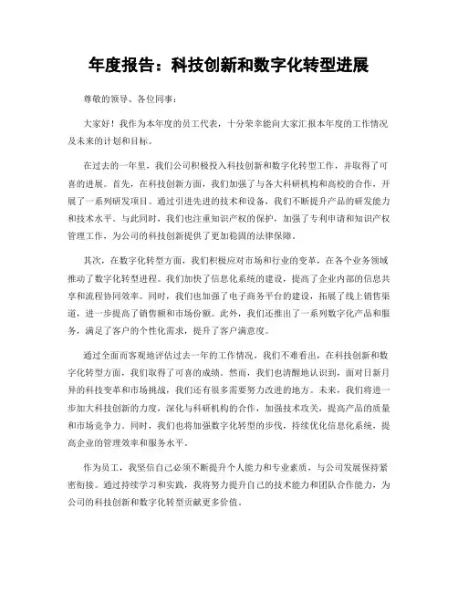 年度报告：科技创新和数字化转型进展