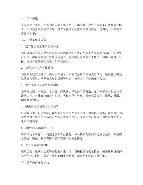 镇安监个人工作总结