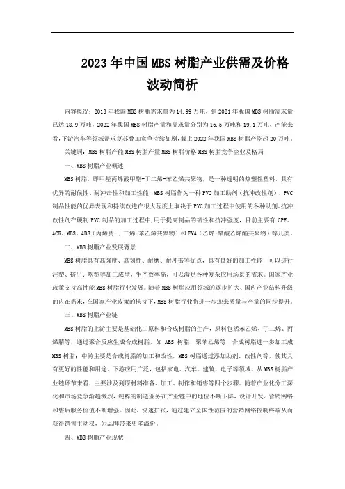 2023年中国MBS树脂产业供需及价格波动简析
