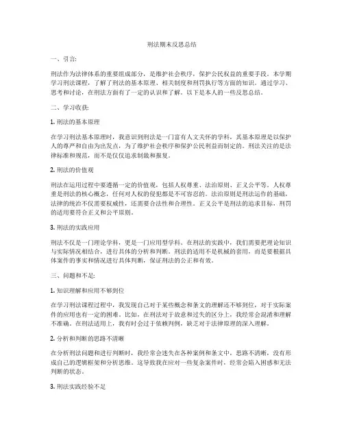 刑法期末反思总结