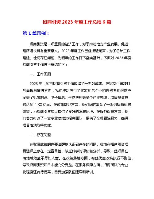 招商引资2023年度工作总结6篇