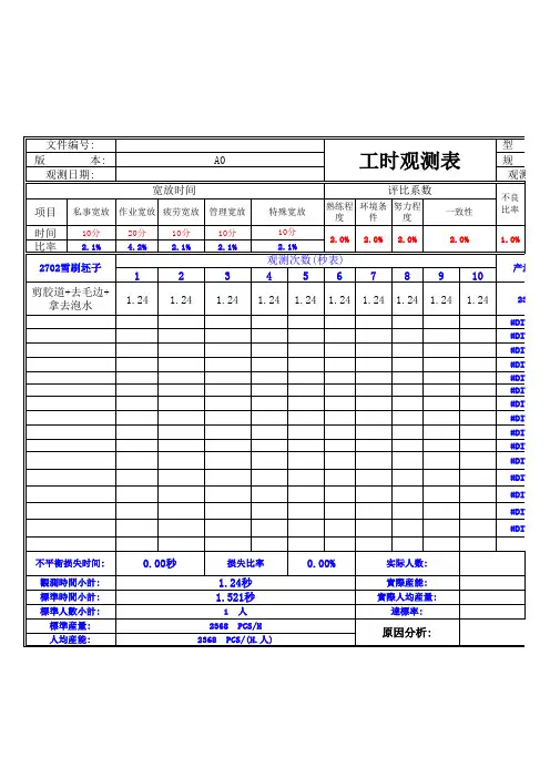 标准工时表、观测表-使用