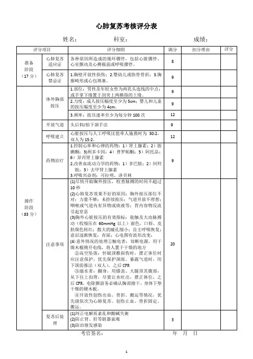 心肺复苏考核评分表