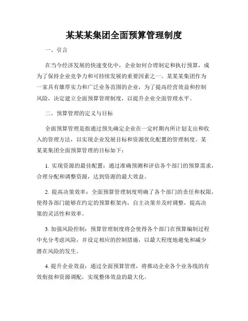 某某某集团全面预算管理制度