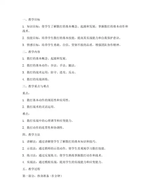 武术散打教案模板范文