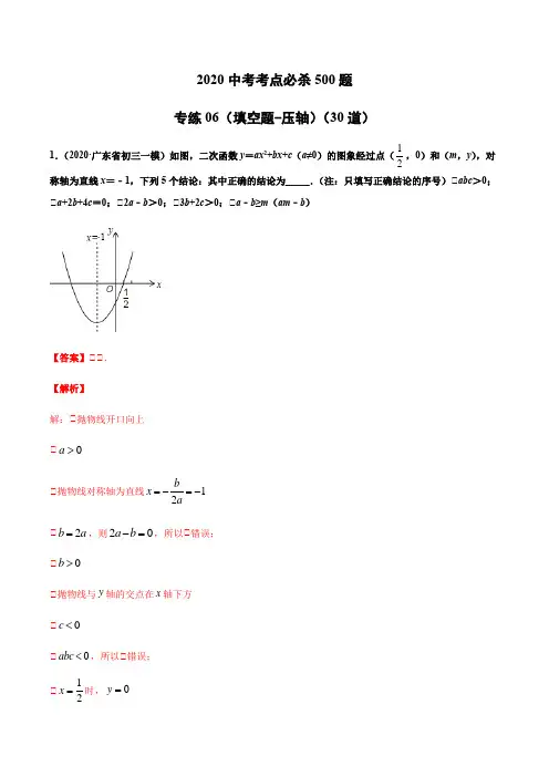 2020中考数学考点必杀30题(填空题-压轴)(解析版)
