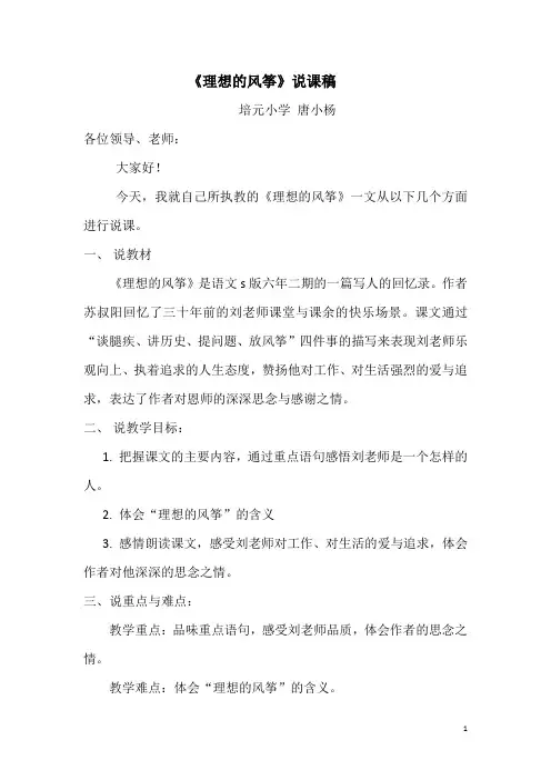 理想的风筝.说课稿
