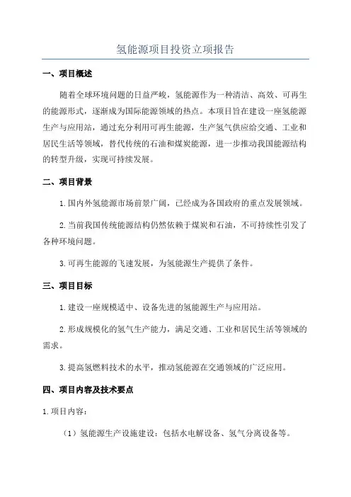 氢能源项目投资立项报告