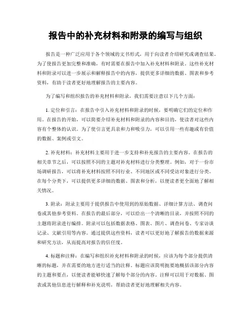 报告中的补充材料和附录的编写与组织
