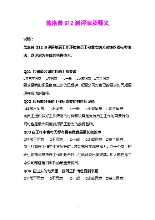 盖洛普Q12测评表及释义
