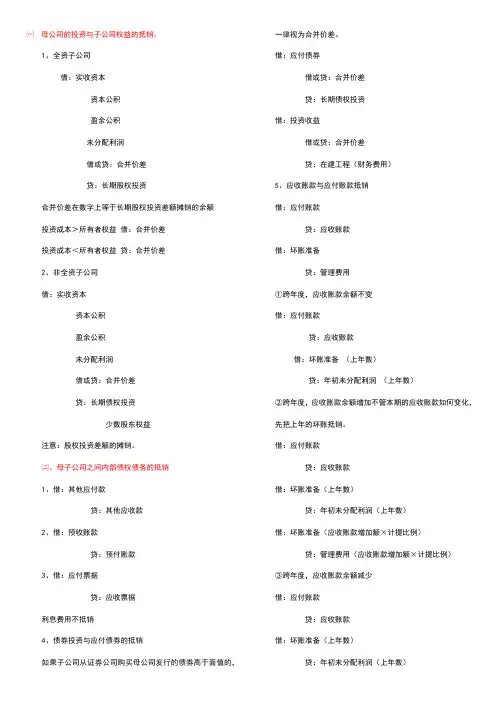 合并财务报表六大抵消分录