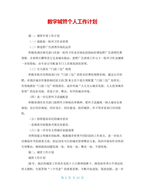 数字城管个人工作计划
