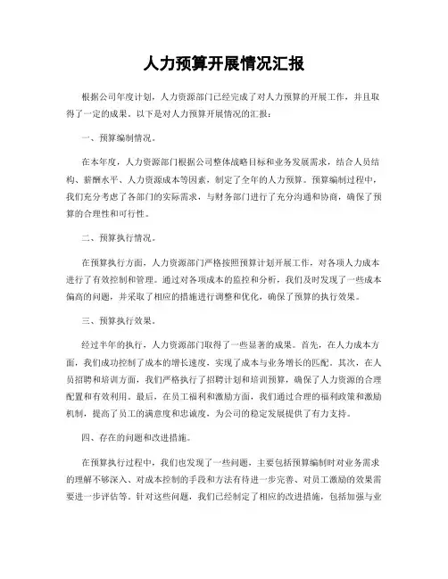 人力预算开展情况汇报