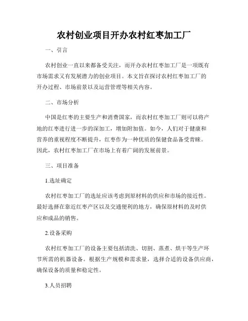 农村创业项目开办农村红枣加工厂