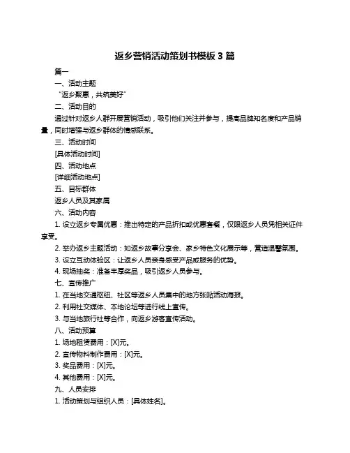 返乡营销活动策划书模板3篇