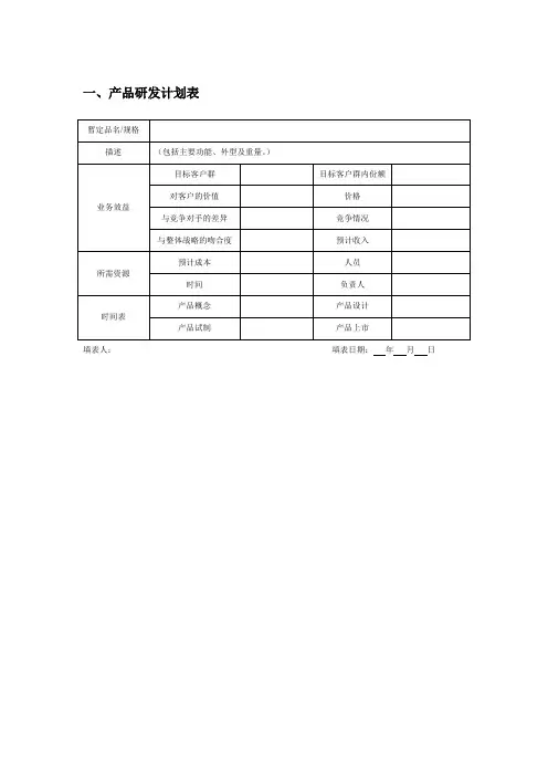 产品研发表格