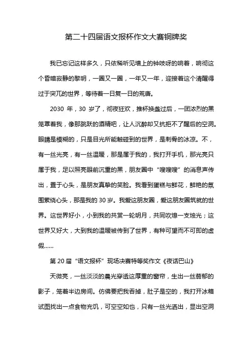 第二十四届语文报杯作文大赛铜牌奖
