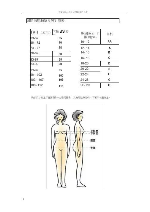 国际通用胸罩尺码对照表及其他