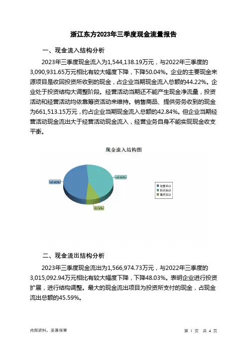 600120浙江东方2023年三季度现金流量报告
