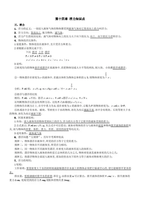 初三物理浮力知识点归纳