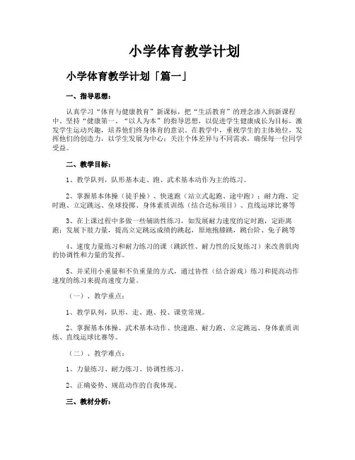 小学体育教学计划